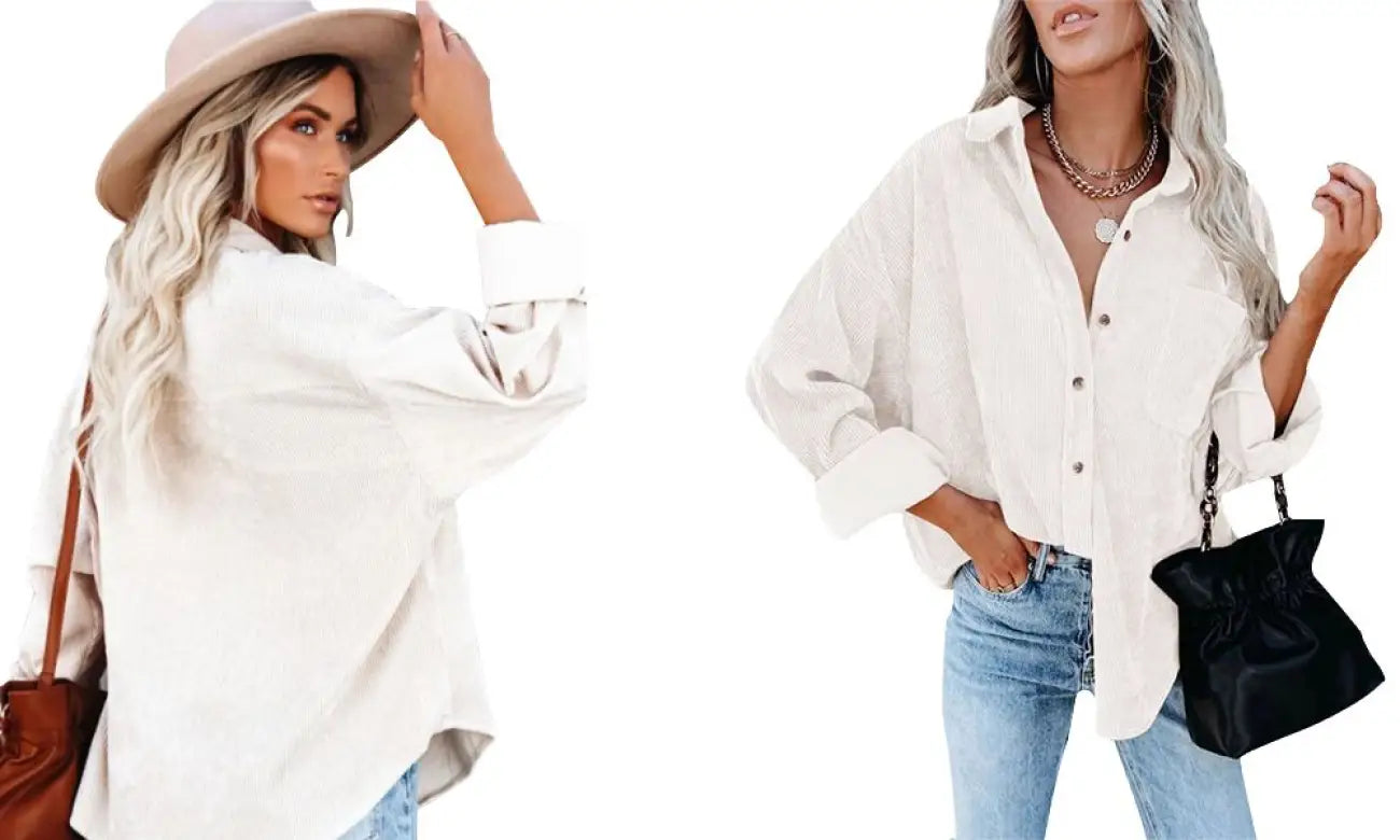 Chic corduroy pocket blouse: effortless everyday elegance - blouse