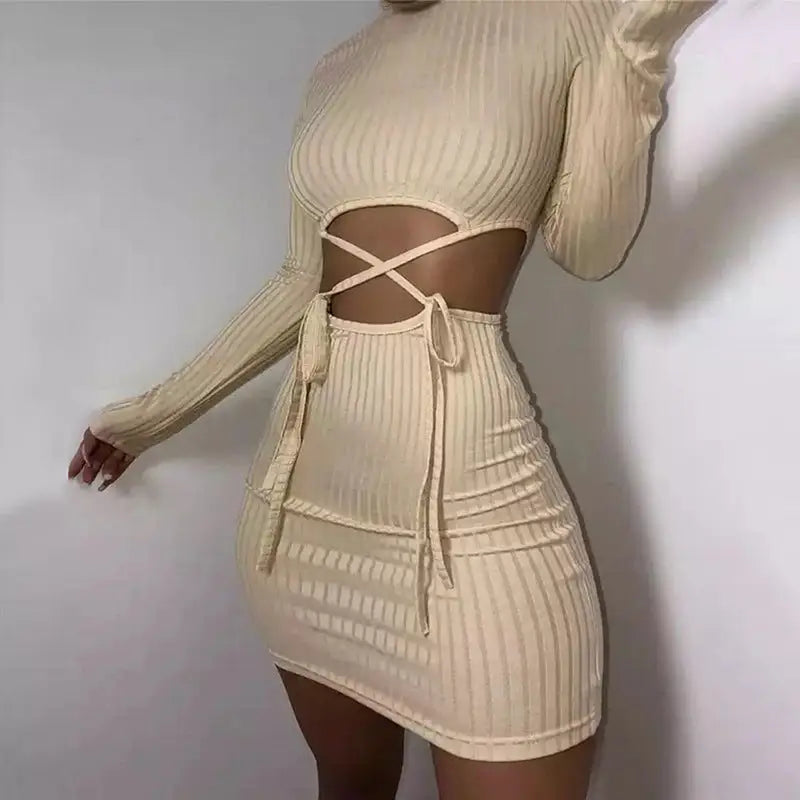 Exposed stitch mini dress - khaki / l - dress