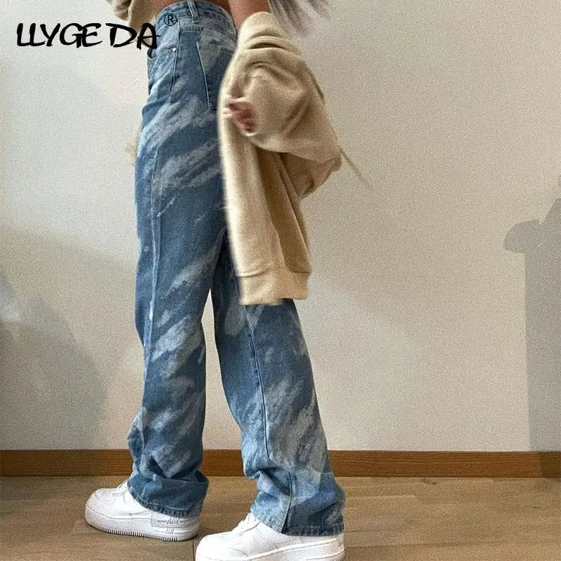 High waist straight cut denim jeans - acid washed - jeans