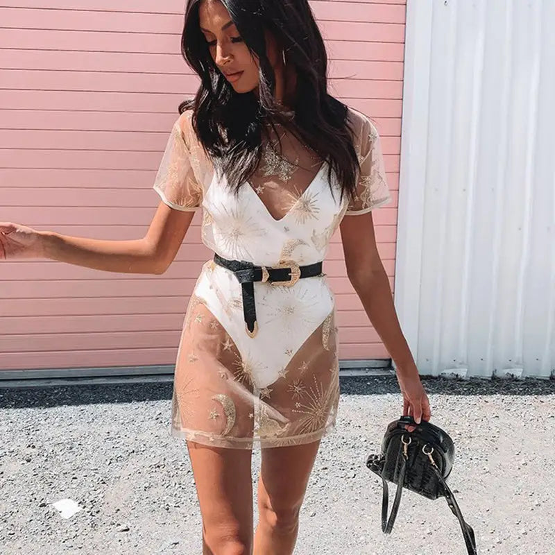 Streetwear floral women dresses elastic bodycon party