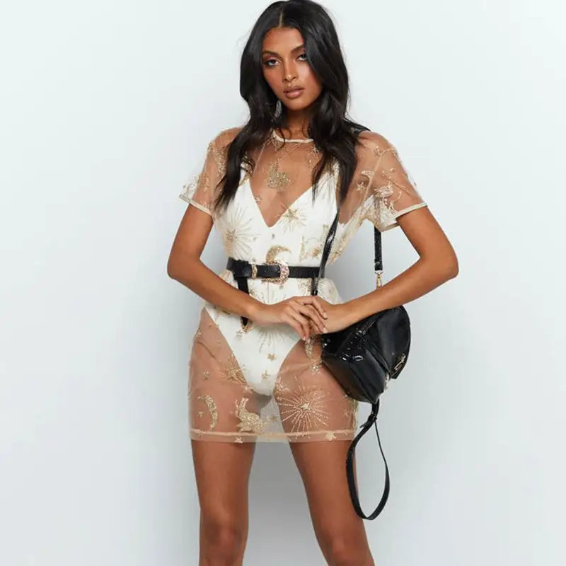 Streetwear floral women dresses elastic bodycon party