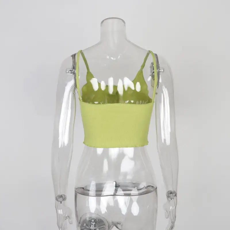 U-neck sling crop top with fungus and slim fit vest