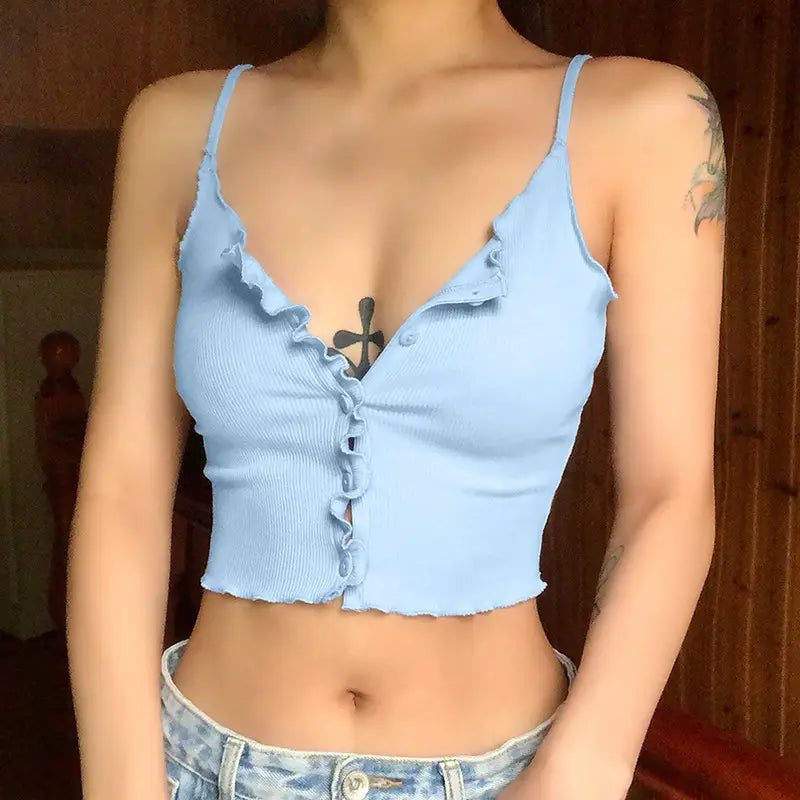 U-neck sling crop top with fungus and slim fit vest