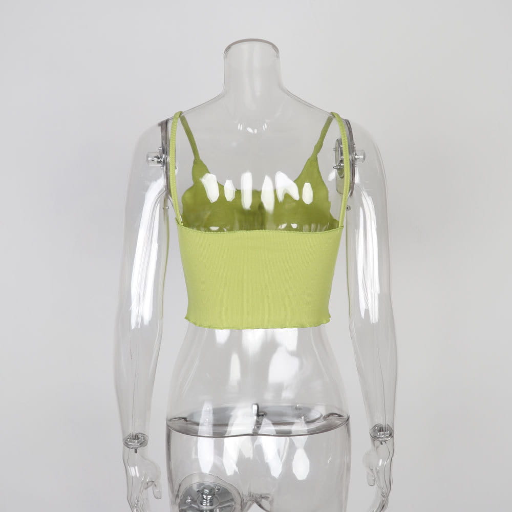 U-neck sling crop top with fungus and slim fit vest