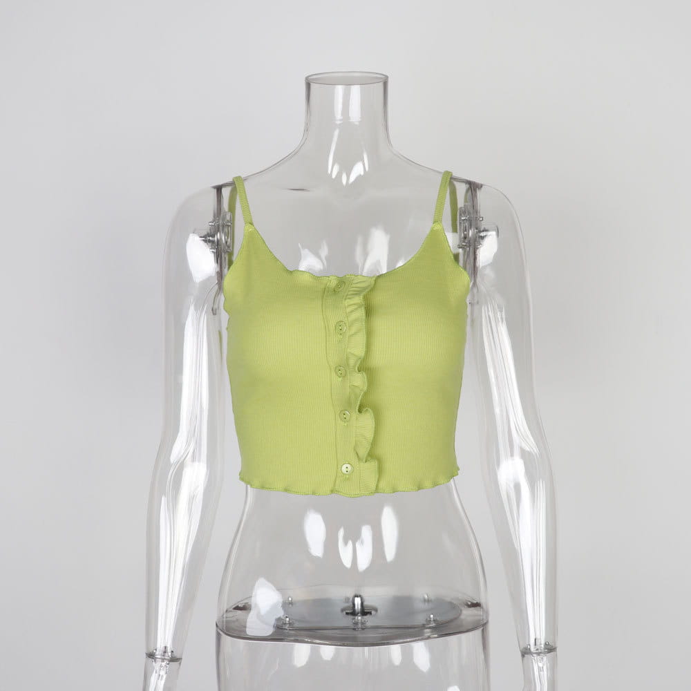 U-neck sling crop top with fungus and slim fit vest