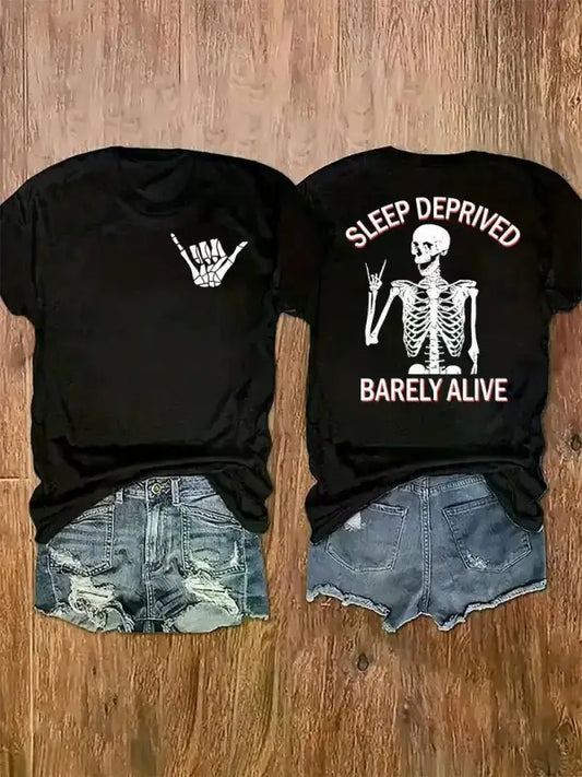 Black Skeleton Sleep Shortage Survival Graphic T Shirt - XXL / Black - Shirt