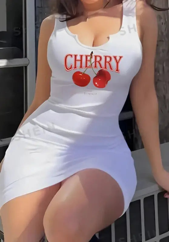 Cherry pattern fitted mini dress - dress