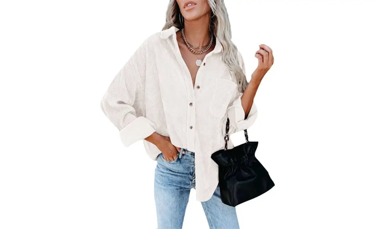Chic corduroy pocket blouse: effortless everyday elegance - blouse