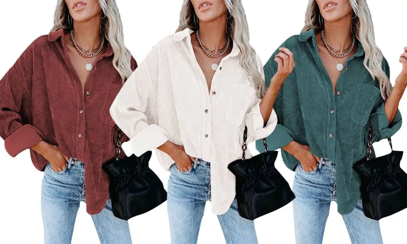 Chic corduroy pocket blouse: effortless everyday elegance - s / white - blouse