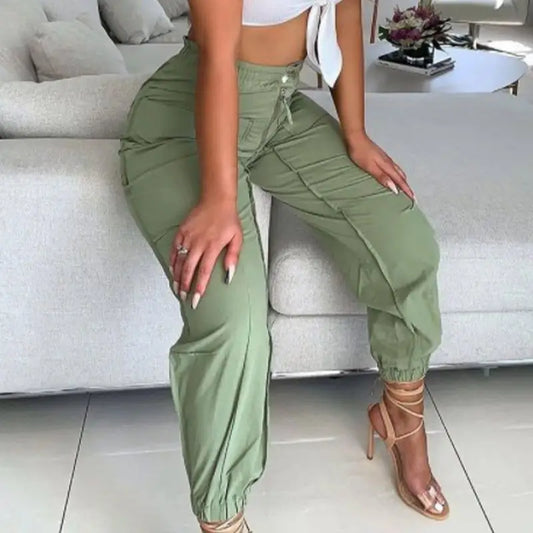 Chic shirred cargo pencil pants - pants