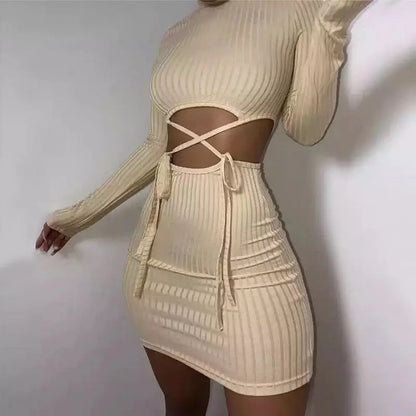 Exposed stitch mini dress - khaki / l - dress