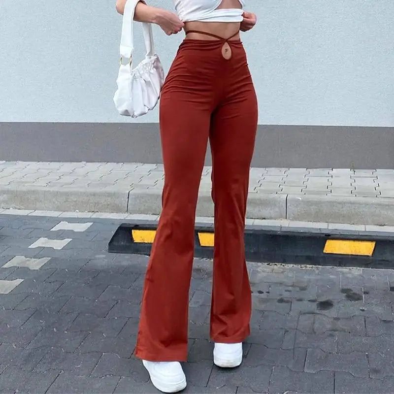 High waist flared pants - m / red - pants