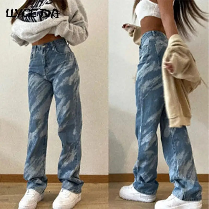 High waist straight cut denim jeans - acid washed - jeans