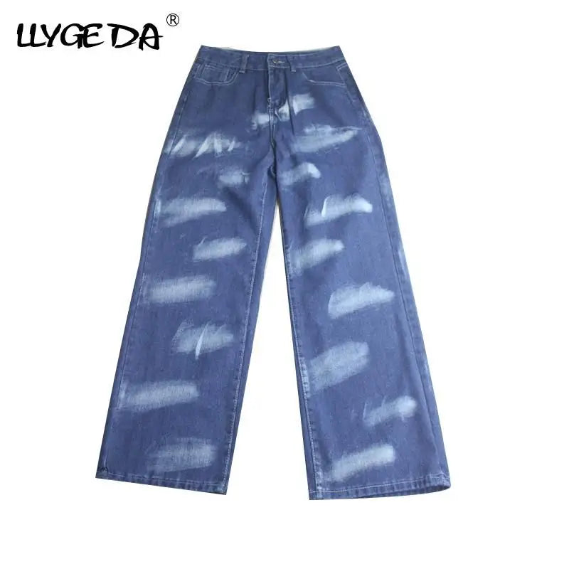 High waist straight cut denim jeans - acid washed - jeans