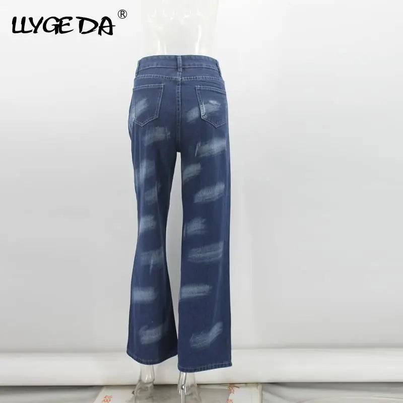 High waist straight cut denim jeans - acid washed - jeans