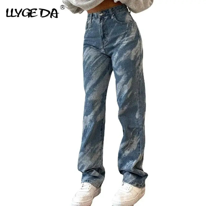 High waist straight cut denim jeans - acid washed - jeans