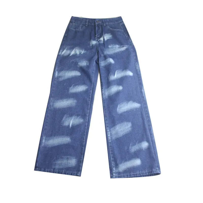 High waist straight cut denim jeans - acid washed