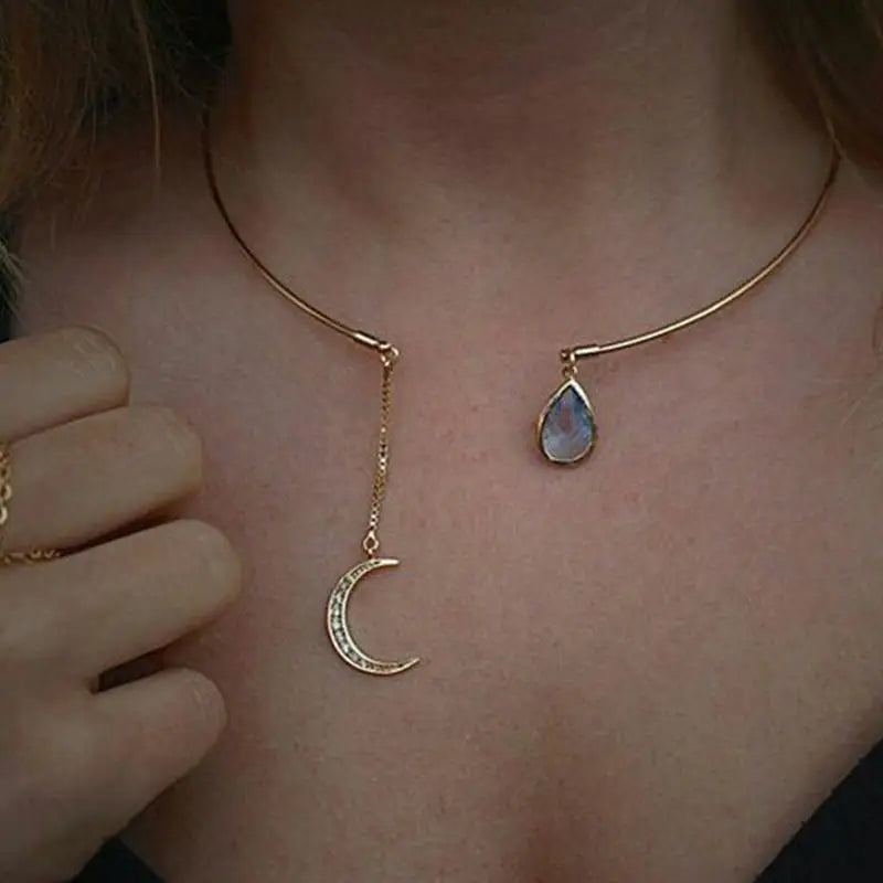 Moon pendants necklace -cubic zirconia - 01# - necklace
