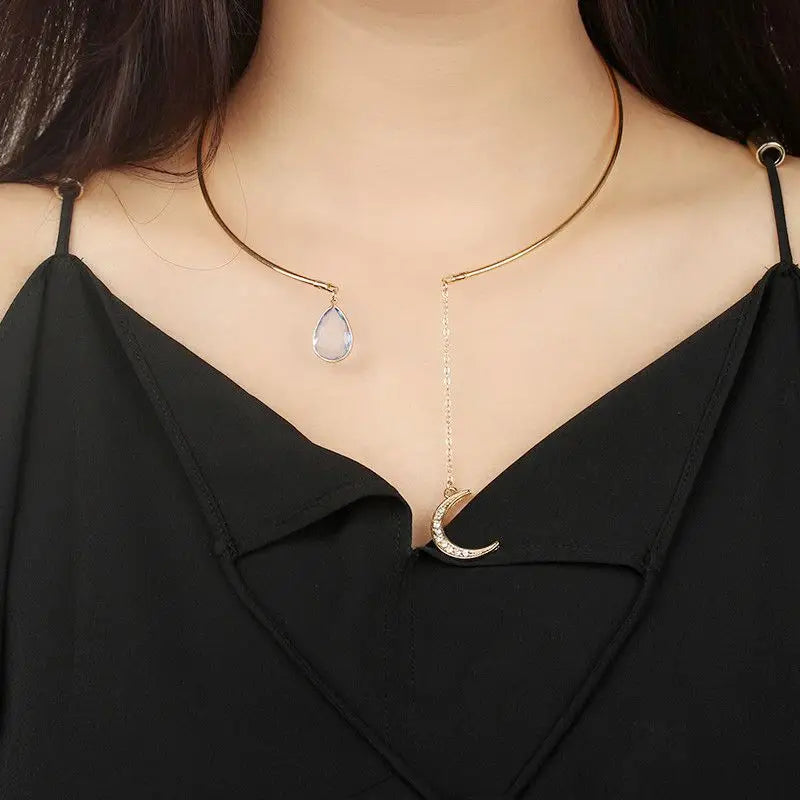 Moon pendants necklace -cubic zirconia - 01# - necklace