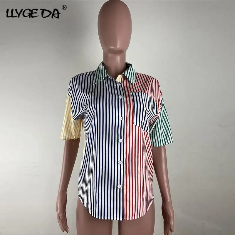 Retro striped button up shirt - button up shirt