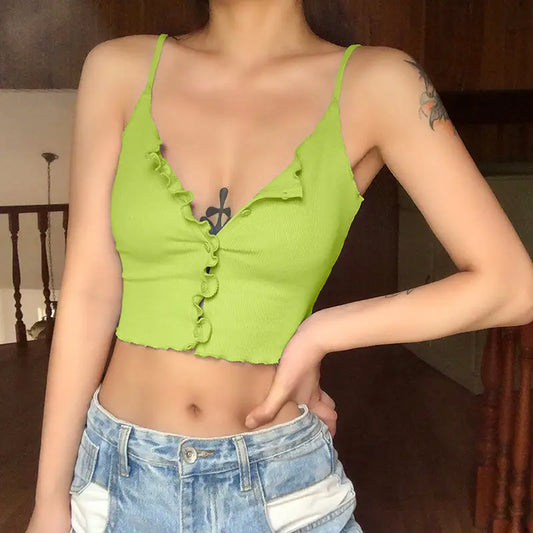 U-neck sling crop top with fungus and slim fit vest