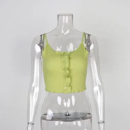 U-neck sling crop top with fungus and slim fit vest