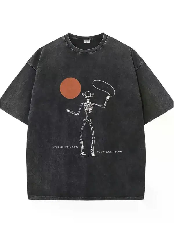 Vintage skull cowboy tee: bold retro style - l / black - tshirt